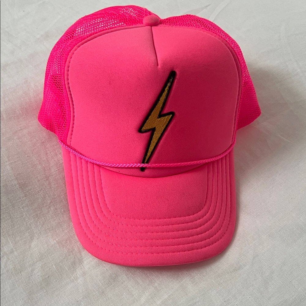 Aviator Nation Pink Trucker Hat with Gold Lightning Bolt